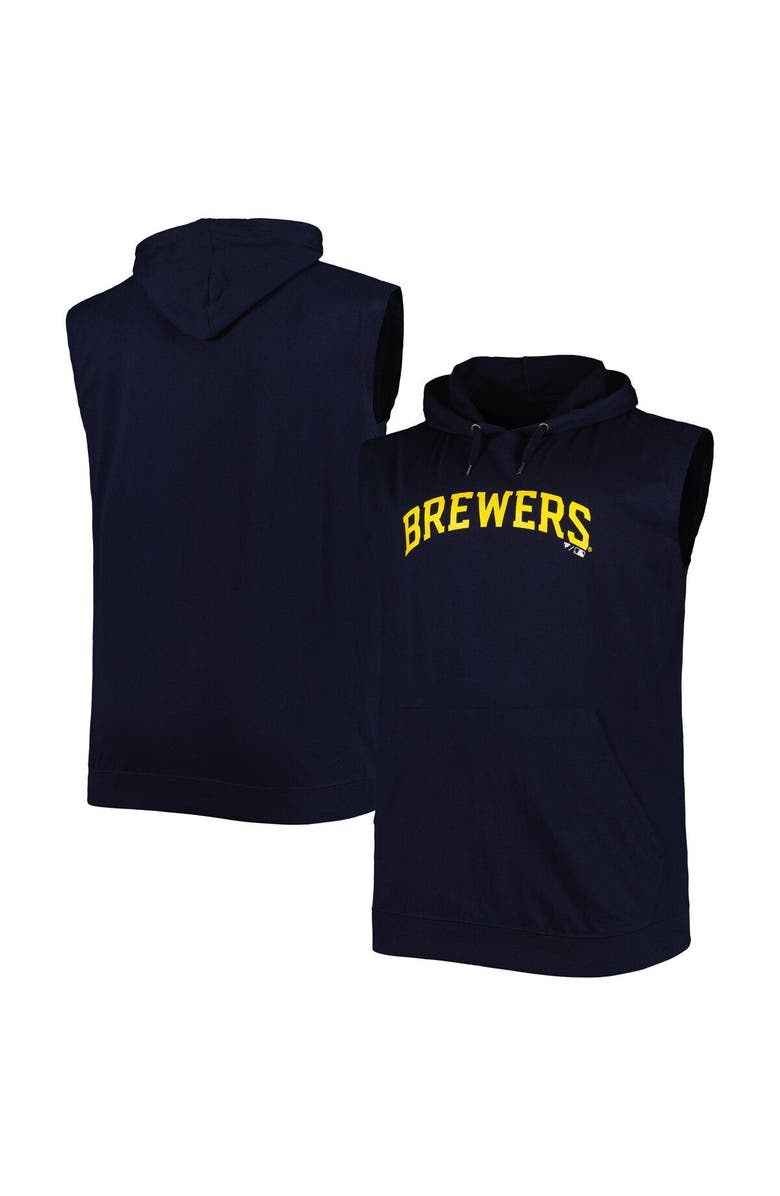 PROFILE Men's Navy Milwaukee Brewers Jersey Pullover Muscle Hoodie, Main, color,