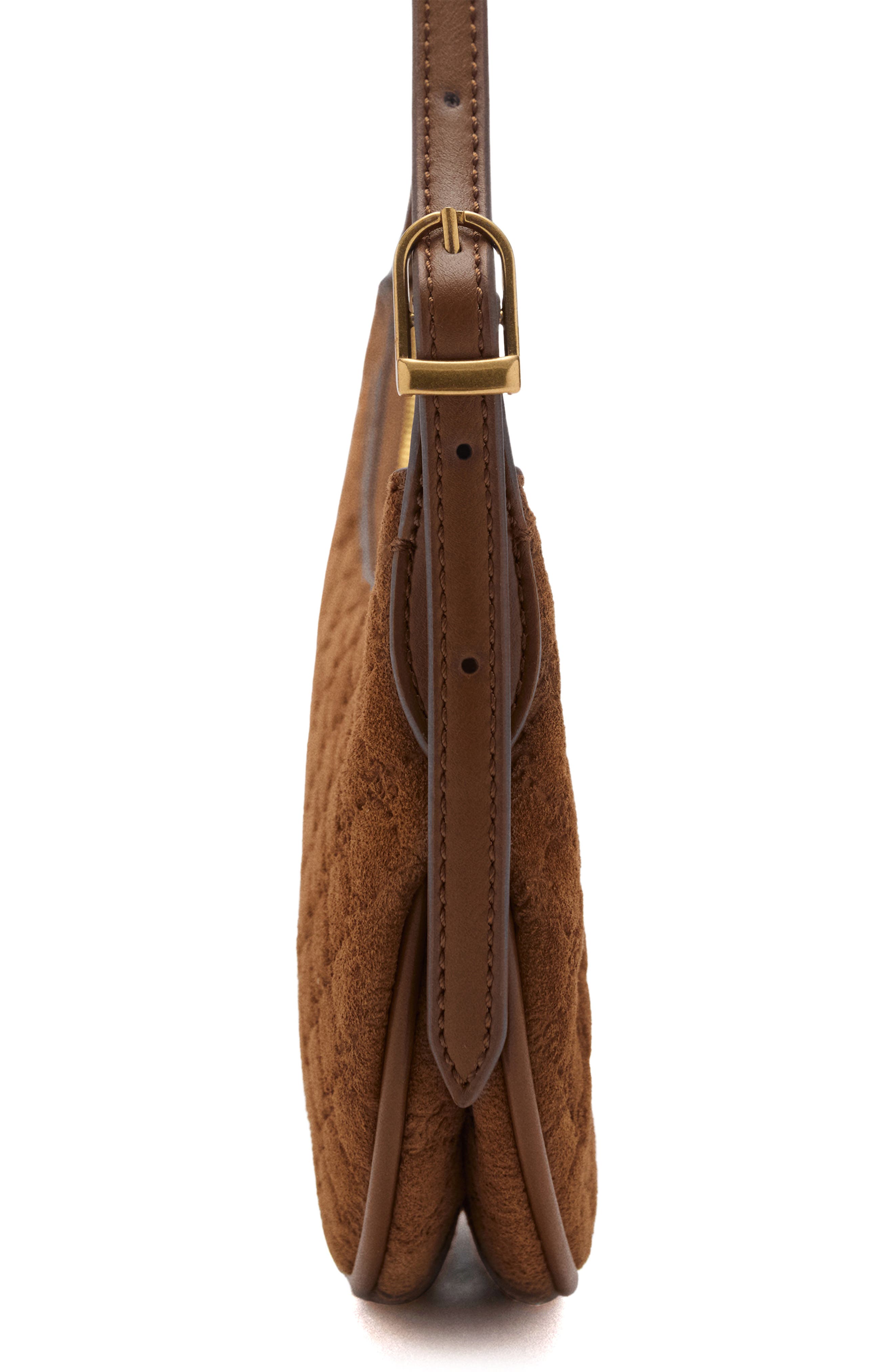 MANGO Debossed Monogram Suede Shoulder Bag, Alternate, color, 