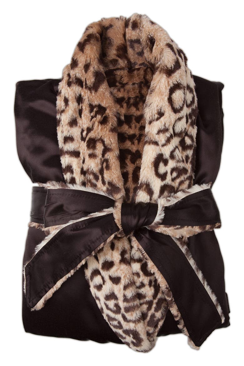 Faux Fur & Satin Robe, Main, color, ESPRESSO