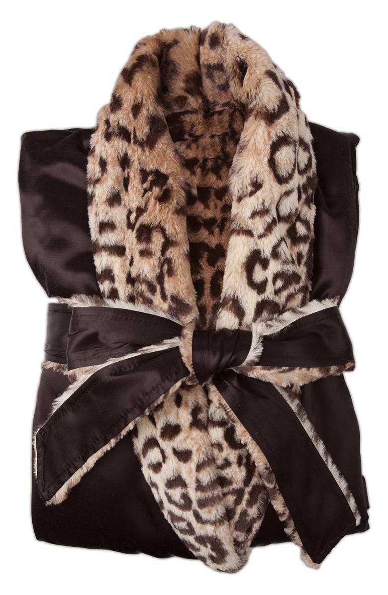 Giraffe at Home Faux Fur & Satin Robe, Main, color,