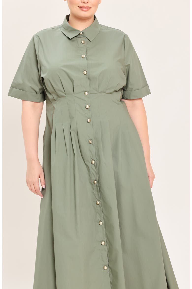 Button Down Midi Dress, Alternate, color, OLIVE