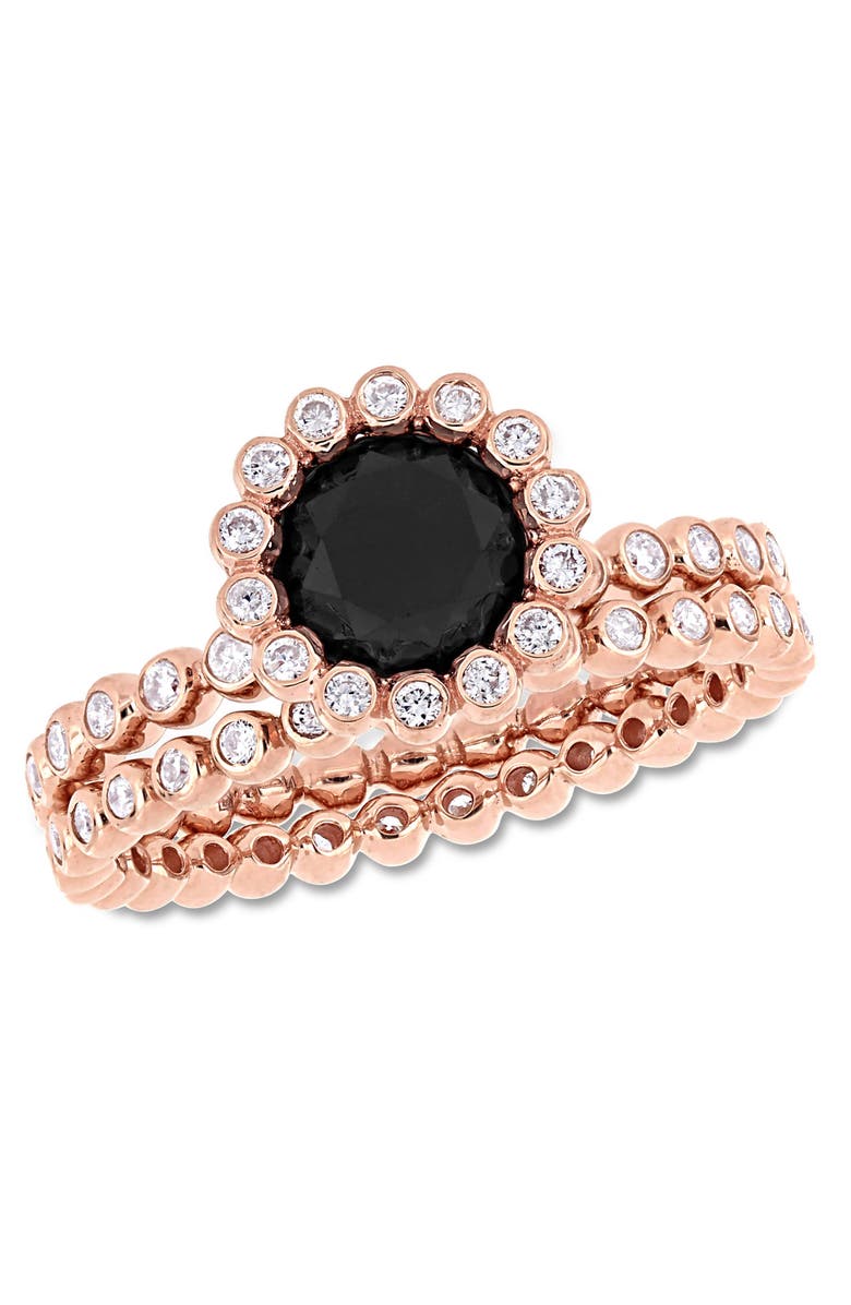 Julianna B. Black & White Diamond Halo Bridal Ring Set 10k, Main, color, Diamond