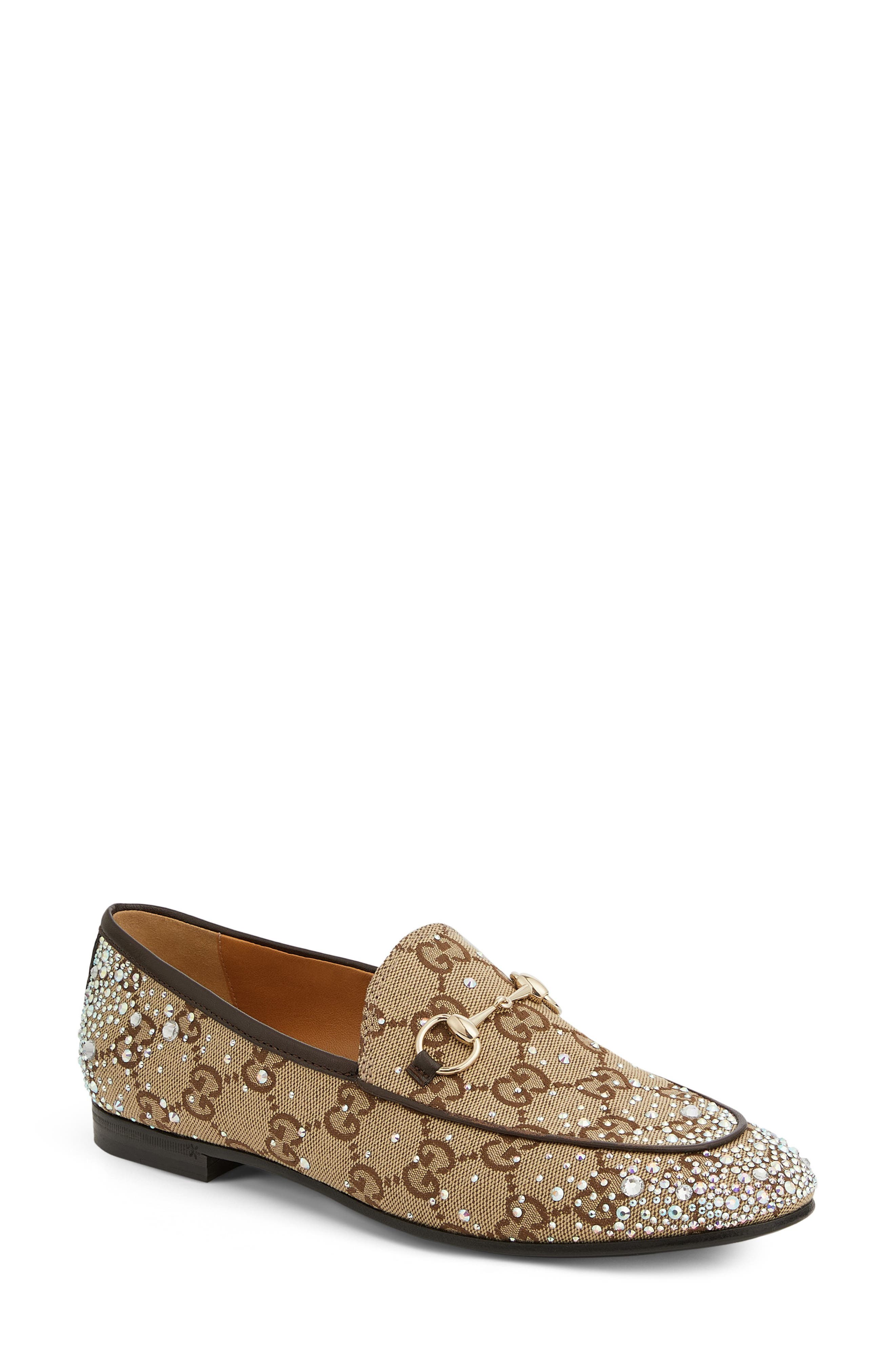 Gucci New Jordaan Crystal Embellished Horsebit Loafer, Main, color, 