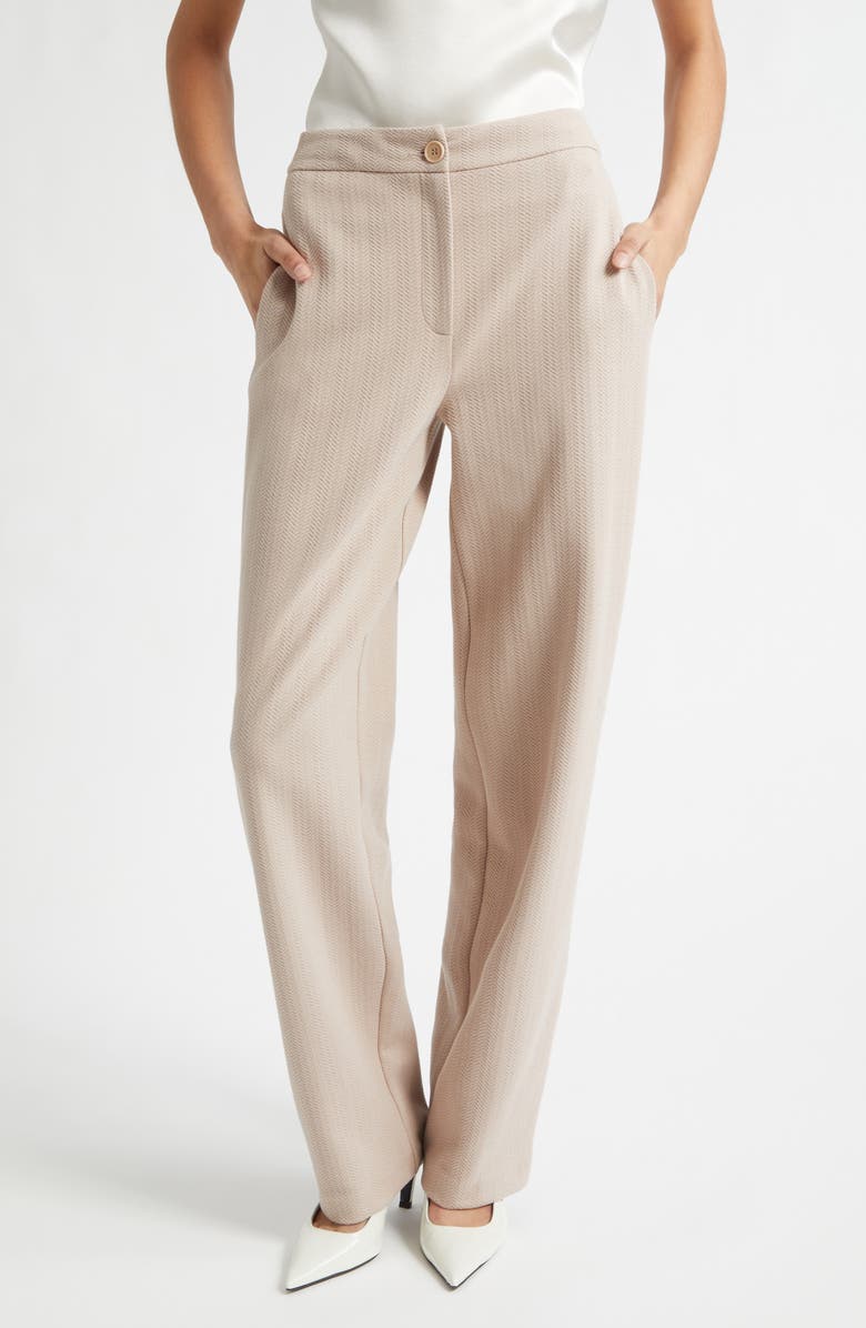 Giorgio Armani Chevron Stretch Cotton Blend Jersey Pants, Main, color, Tan