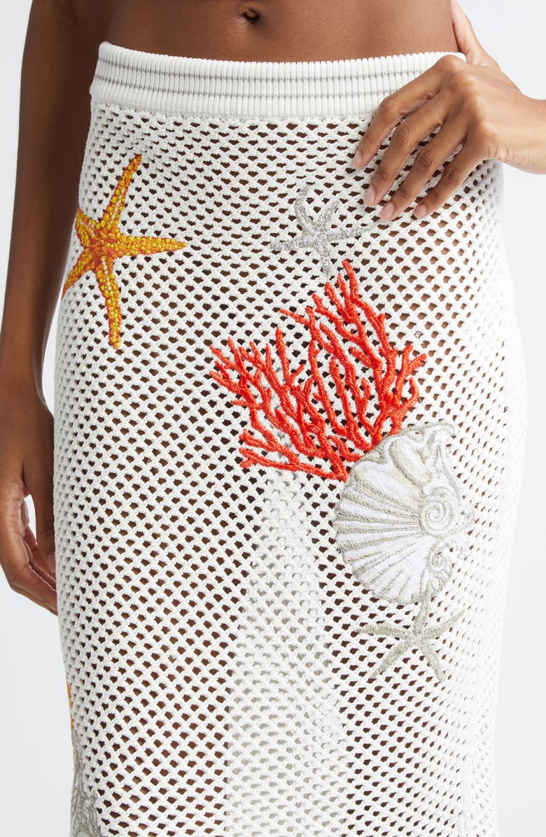 Versace Coral Embroidered Open Stitch Cotton Skirt, Alternate, color, 
