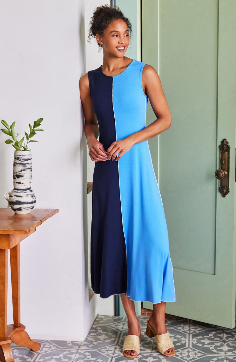 Karen Kane Colorblock Sleeveless Maxi Dress, Alternate, color, Navy/ Blue