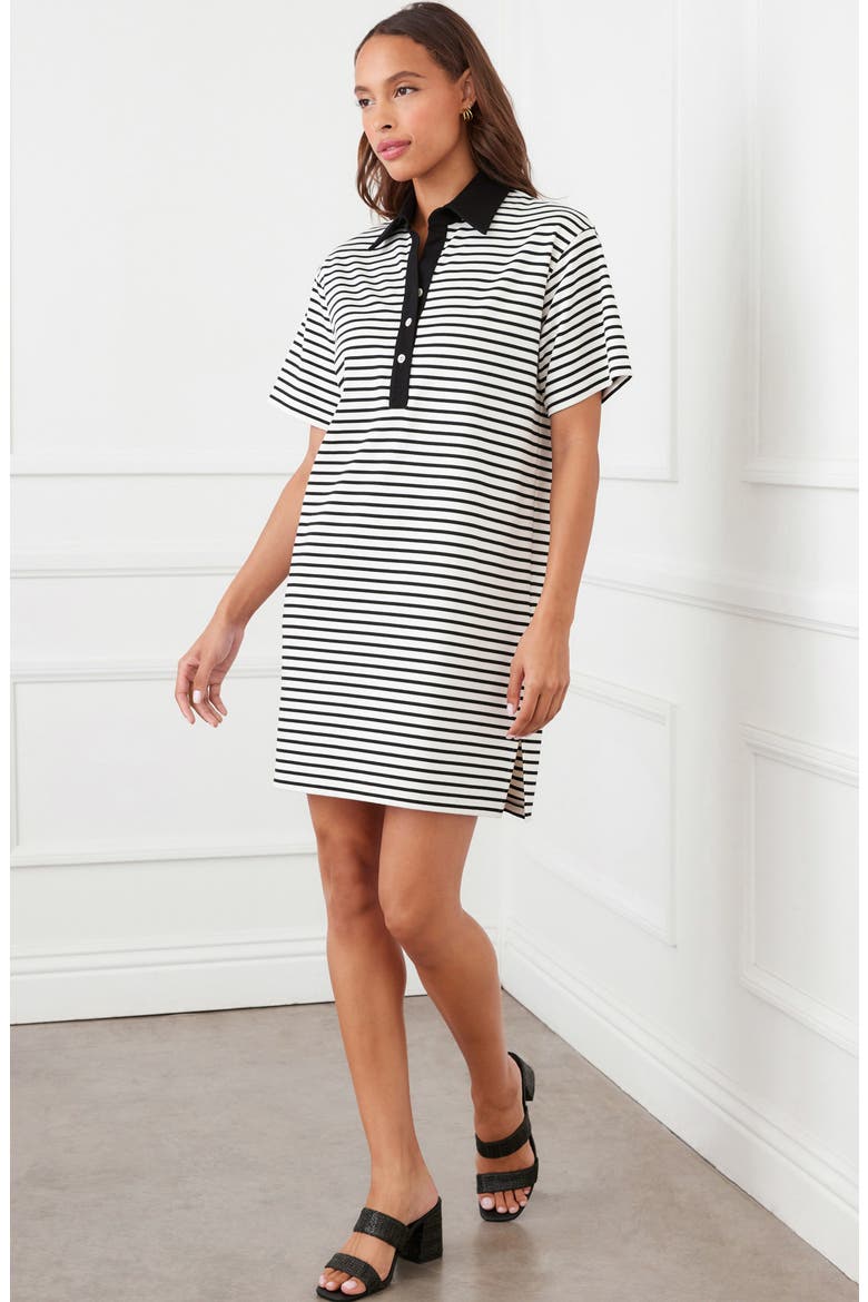 Stripe Polo Dress, Alternate, color, IVORY/ BLACK