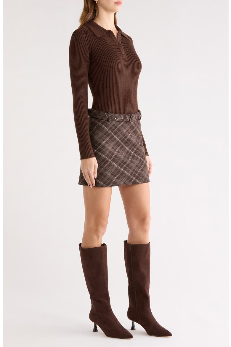Baylie Mixed Media Long Sleeve Sweater Dress, Alternate, color, BROWN