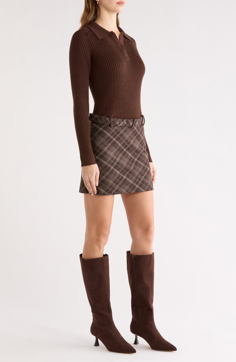 ASTR the Label Baylie Mixed Media Long Sleeve Sweater Dress, Alternate, color, Brown