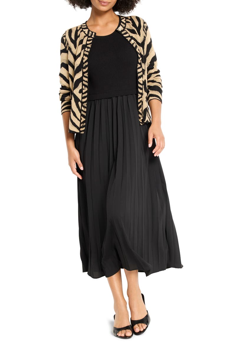 Kyrie Long Sleeve Pleated Mixed Media Maxi Dress, Alternate, color, BLACK ONYX