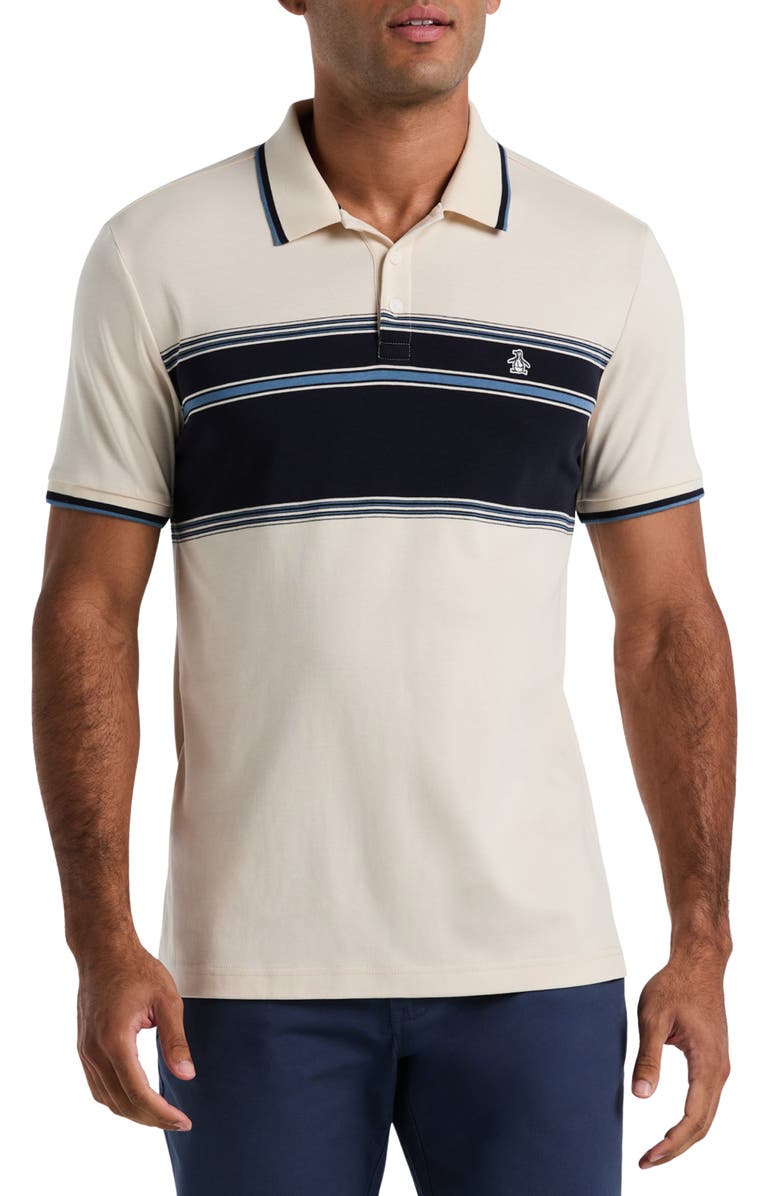 Original Penguin Chest Stripe Tipped Organic Cotton Polo, Main, color, Birch