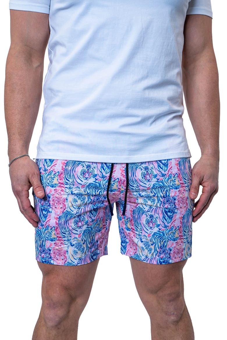 Swim Lion Fadedtigers Navyblue Swim Trunks, Main, color, BLUE