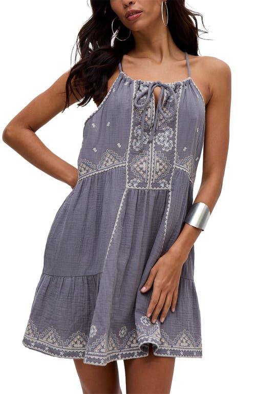 Raffya Jen Tiered All Over Embroidered Mini Dress In Gray
