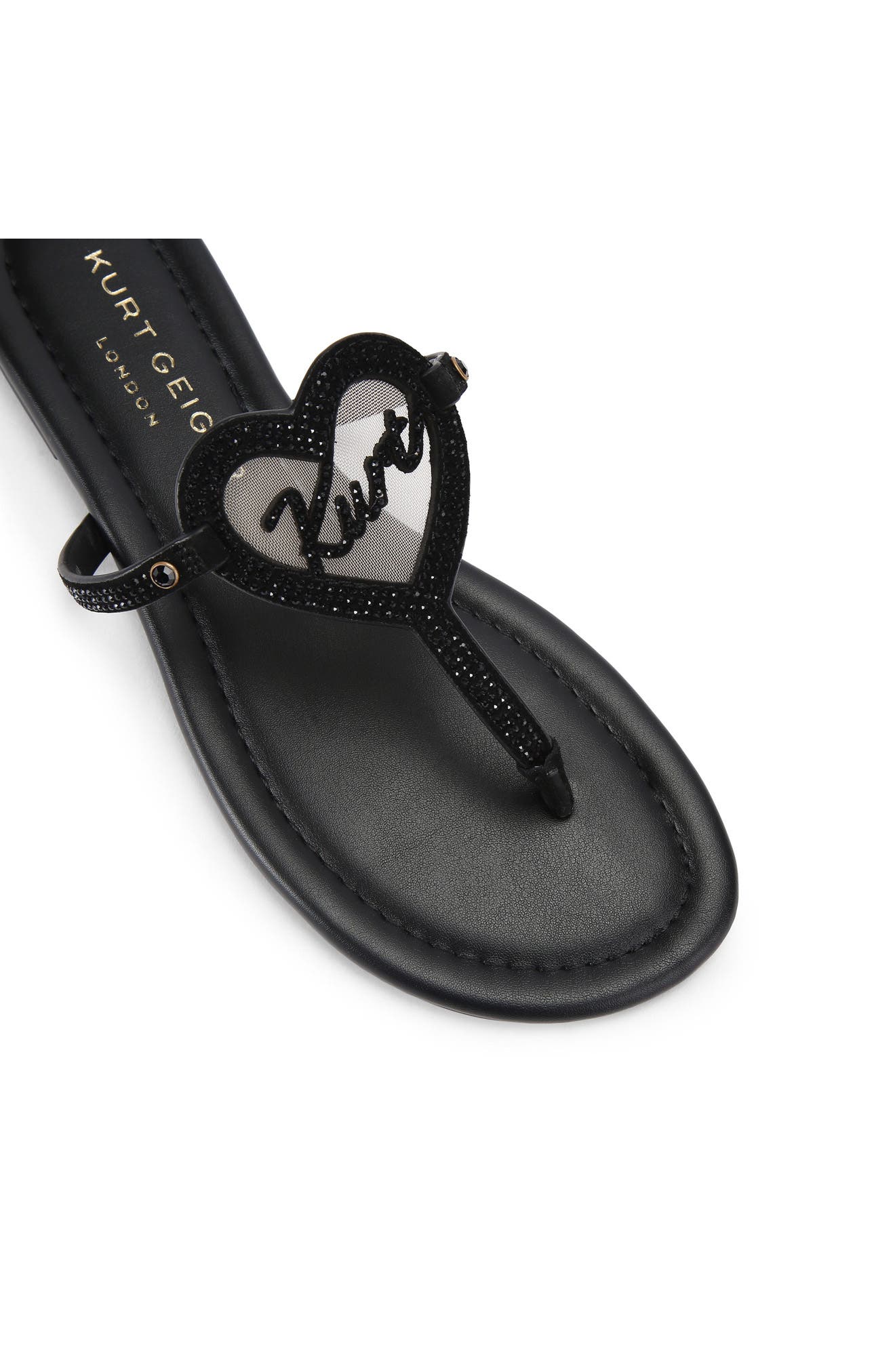 Kurt Heart T-Bar Leather Flat Sandal, Alternate, color, BLACK