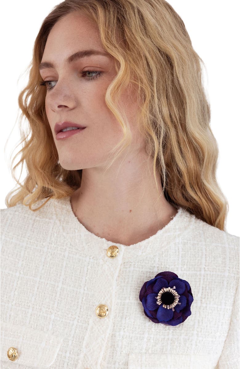 Helena Simon The Indigo Anemone Floral Brooch, Alternate, color, Indigo