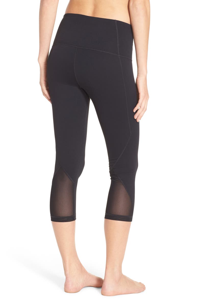 'Hatha' High Waist Crop Leggings, Alternate, color, BLACK