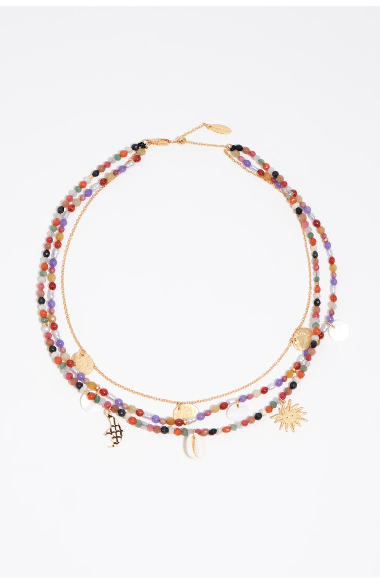 Bimba y Lola Multicolor Stones Double-Layer Necklace, Main, color, Light Lilac