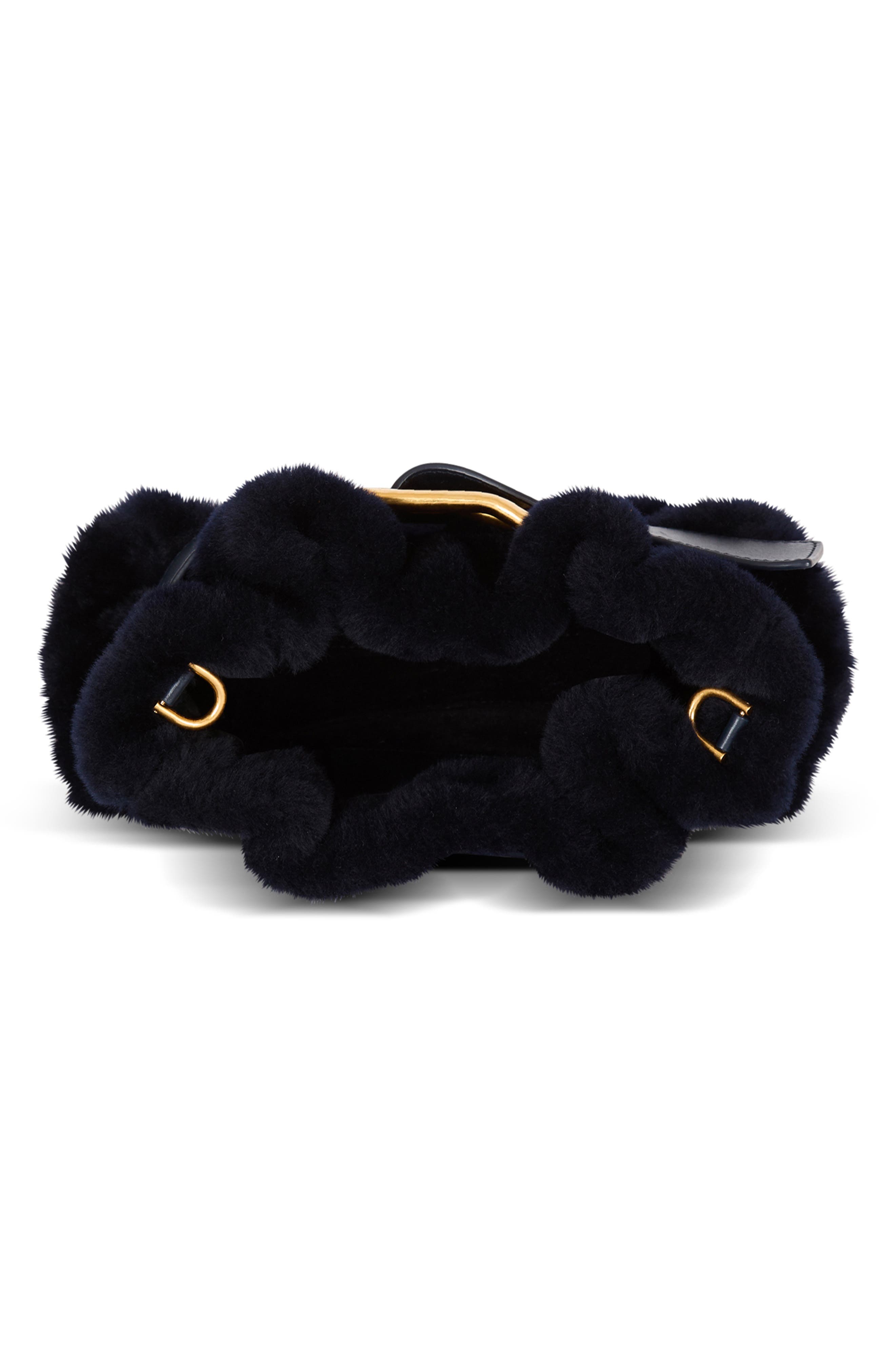 Balmain Mini Anthem Genuine Shearling Shoulder Bag, Alternate, color, Raven