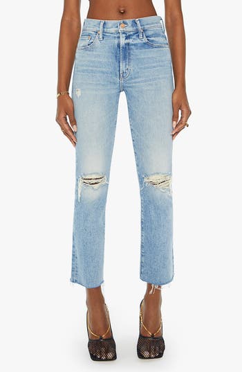 MOTHER MOTHER THE INSIDER FLOOD HIGH WAIST FRAYED HEM BOOTCUT JEANS 