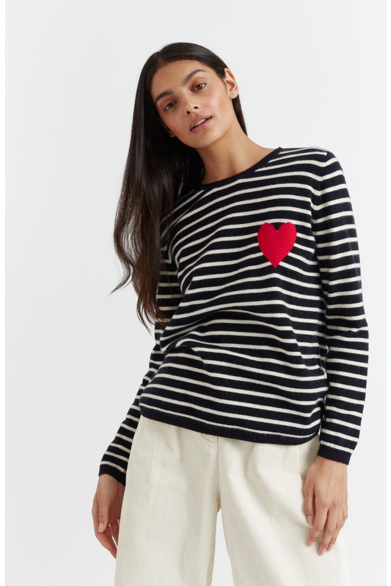 Breton Heart Wool & Cashmere Sweater, Main, color, Navy