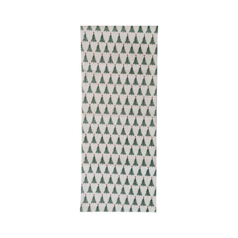 Stonewashed Cotton Printed Table Runner with Christmas Tree Pattern