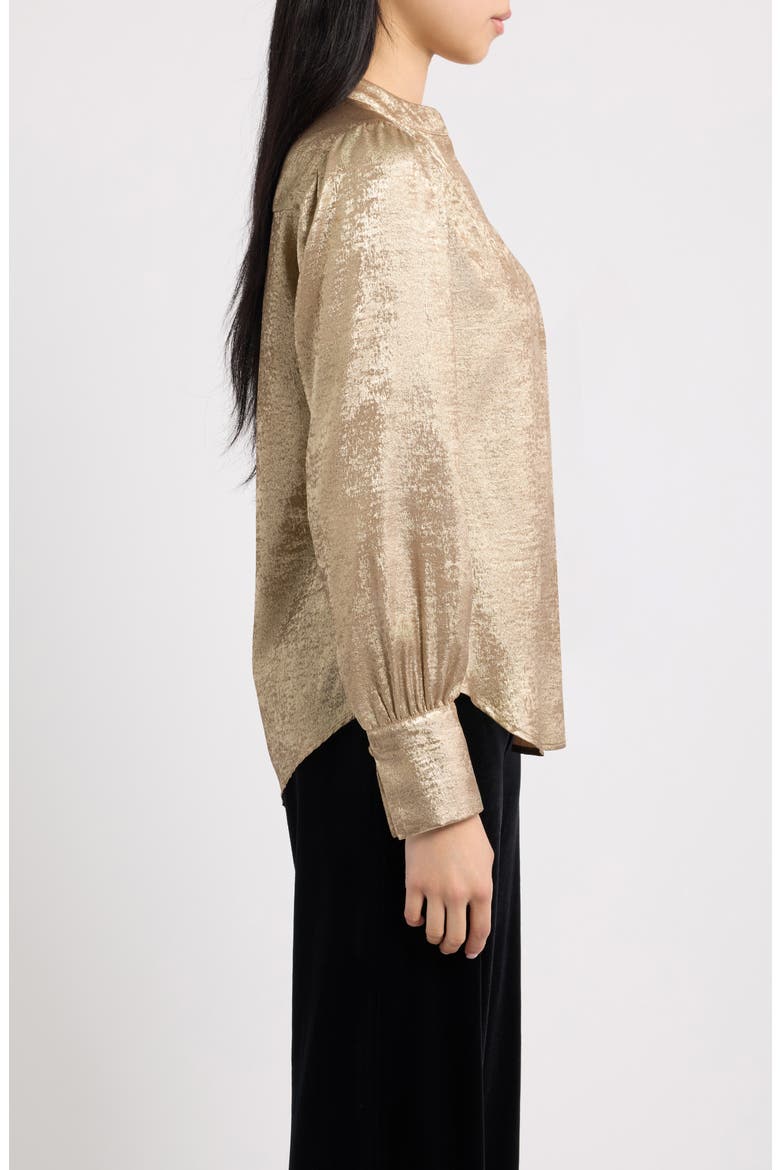 Pleated Front V-Neck Top, Alternate, color, LIGHT COFFEE/ GOLD