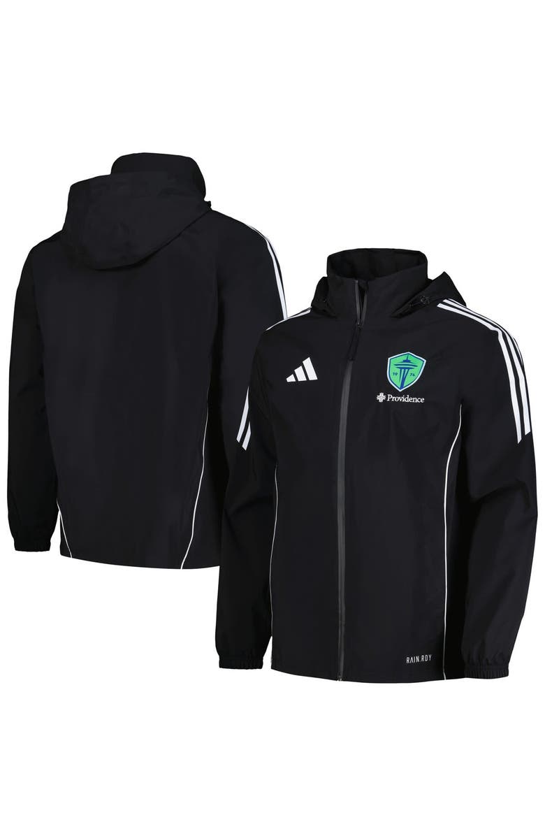 adidas Men's adidas Black Seattle Sounders FC Tiro 24 Full-Zip Hoodie Rain Jacket, Main, color,