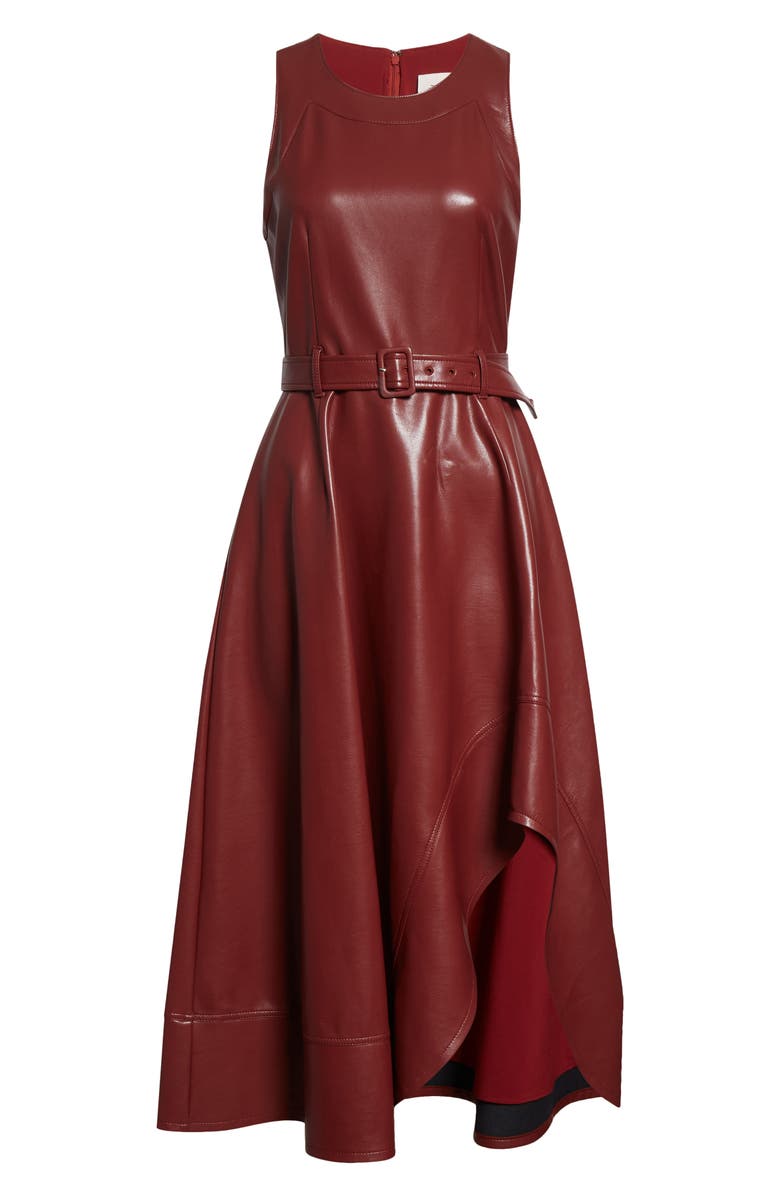 Cinq à Sept Zelda Faux Leather High Low Hem Dress, Alternate, color, Wineberry