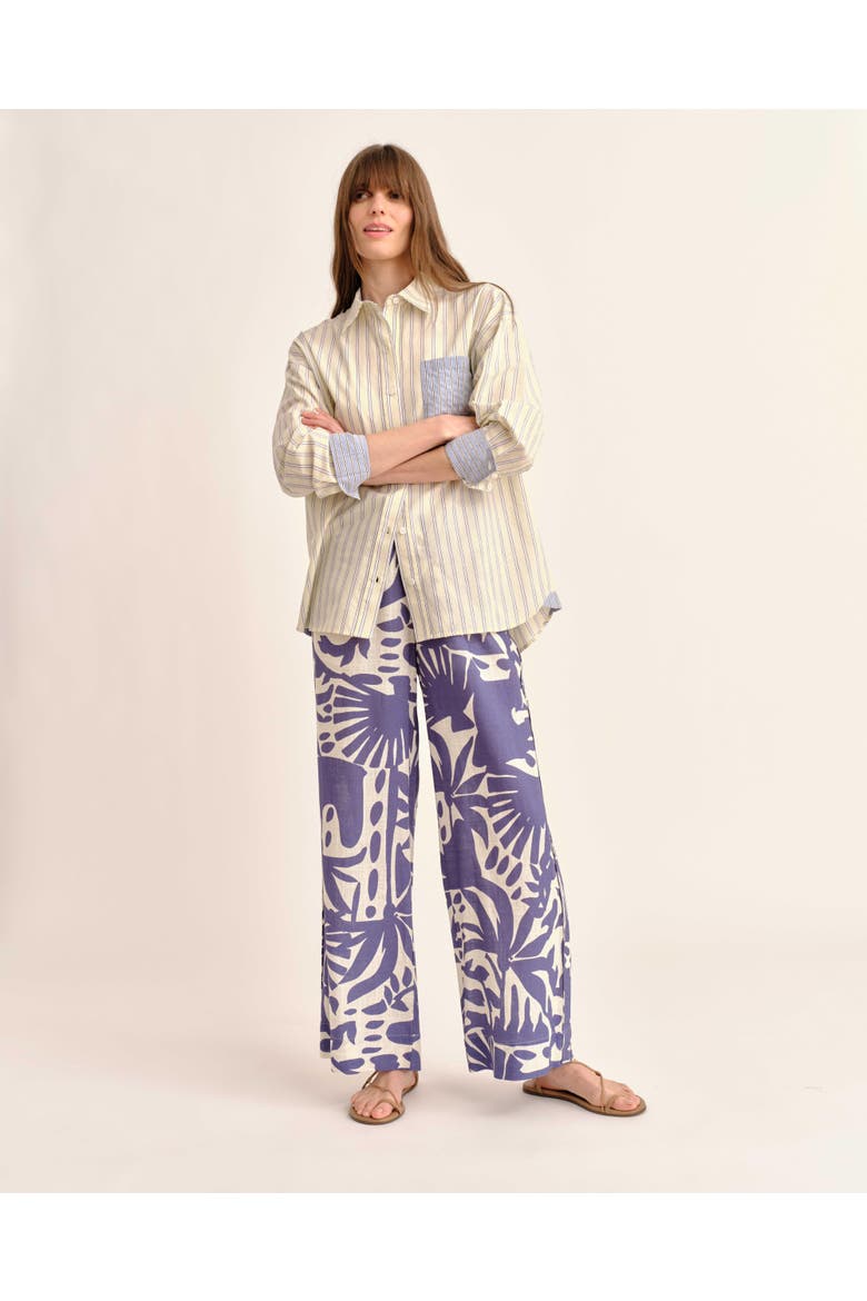 Mia Printed Linen Pant, Alternate, color, Coastal Indigo