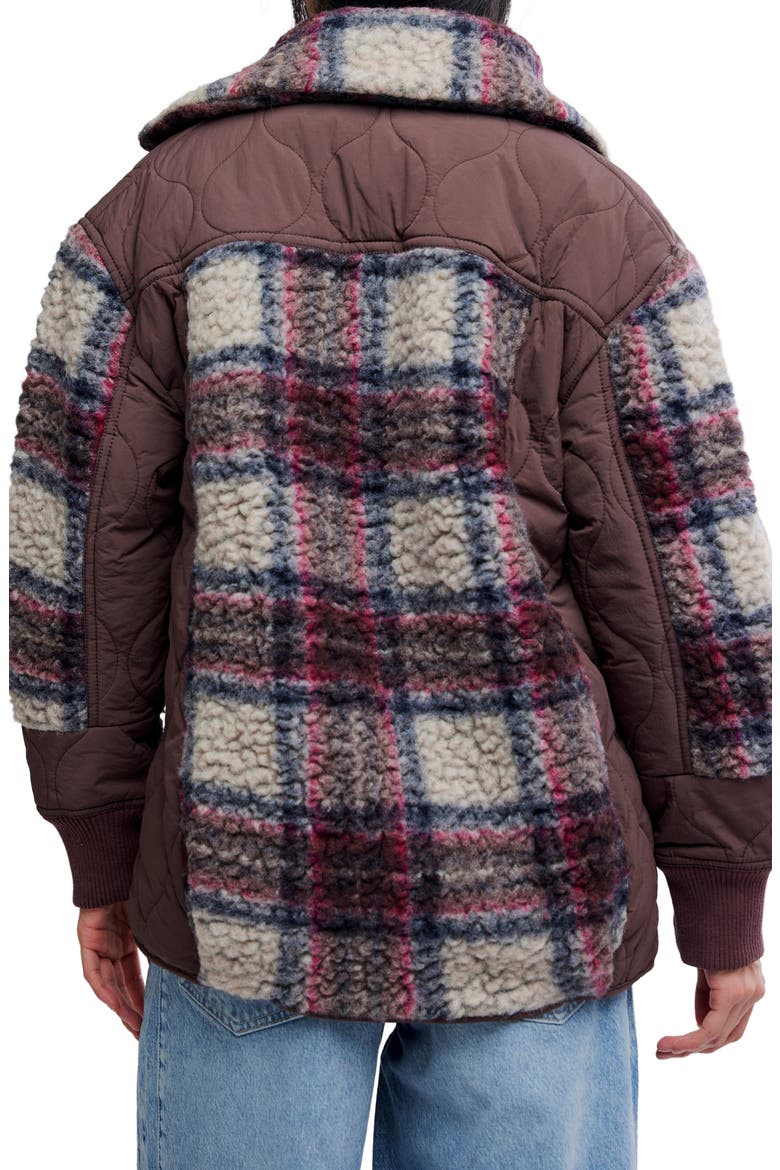 Sana Quilted Plaid Fleece Bomber Jacket, Alternate, color, POMEGRANATE COMBO