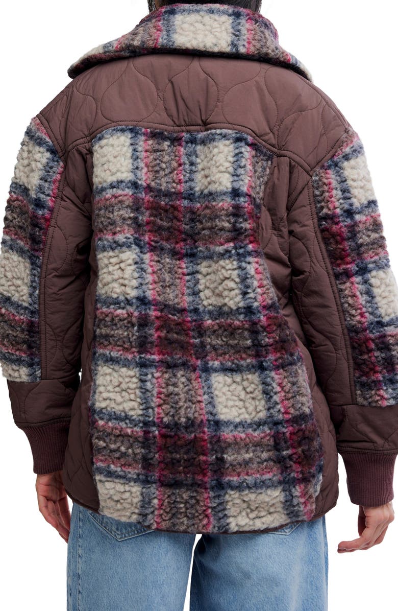 Free People Sana Quilted Plaid Fleece Bomber Jacket, Alternate, color, Pomegranate Combo
