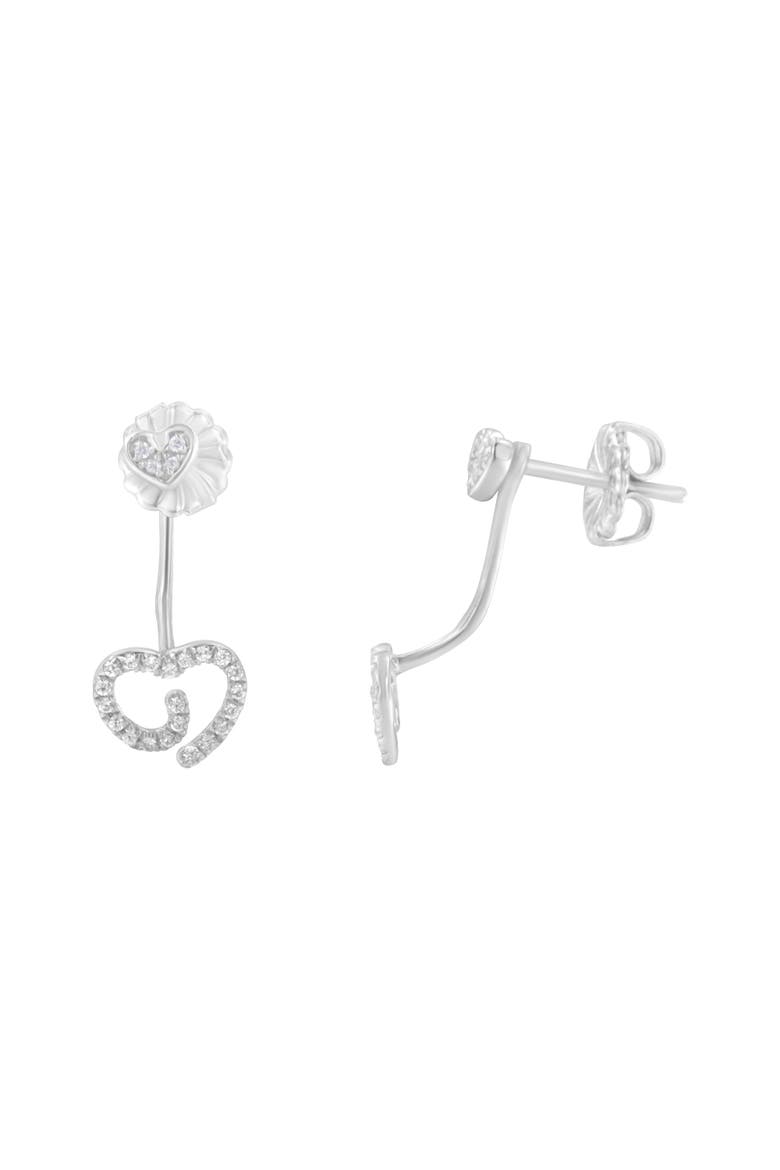 Silver 1/4 Ct Diamond Swirl Heart Front/Back Earrings, Alternate, color, White