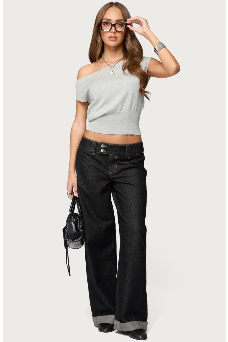 Michaela Off the Shoulder Crop T-Shirt, Alternate, color, LIGHT-GREY-MELANGE
