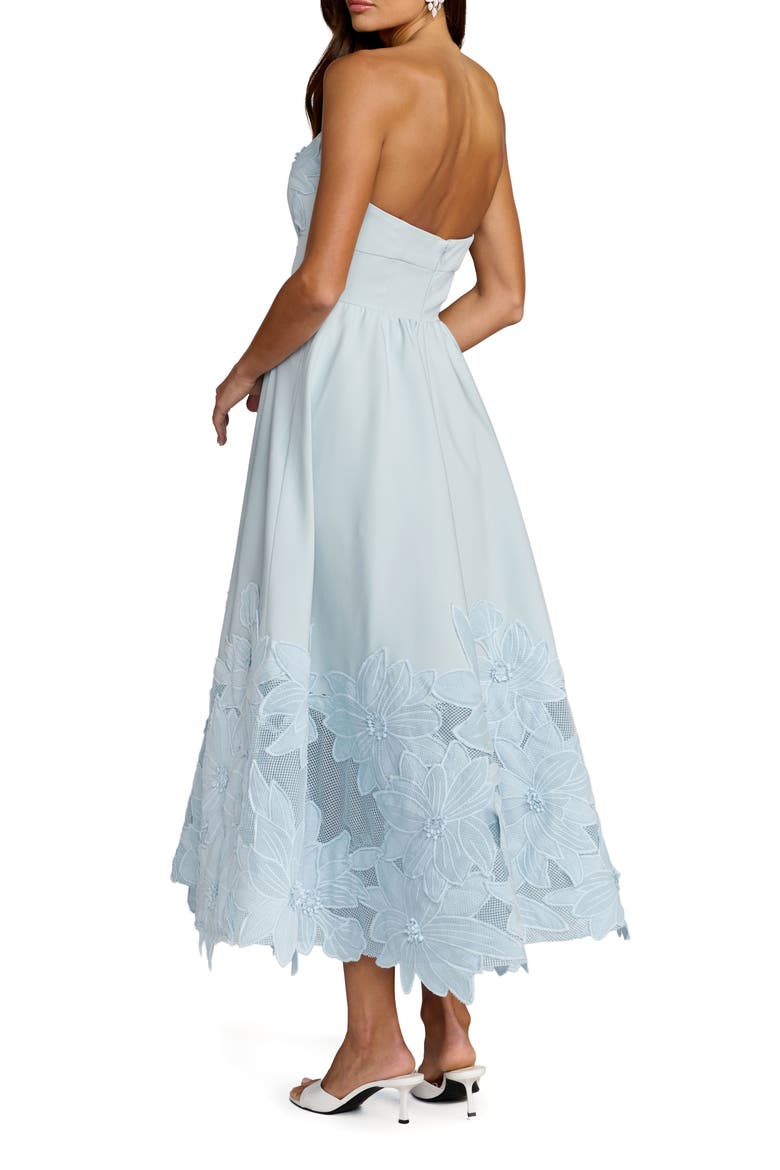 Lace Strapless A Line Midi Dress With 3D Flowers, Alternate, color, Powder Blue