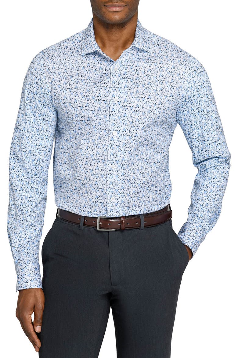Slim Fit Floral Stem Reworked Button-Up Shirt, Main, color, WHITE/ BLUE