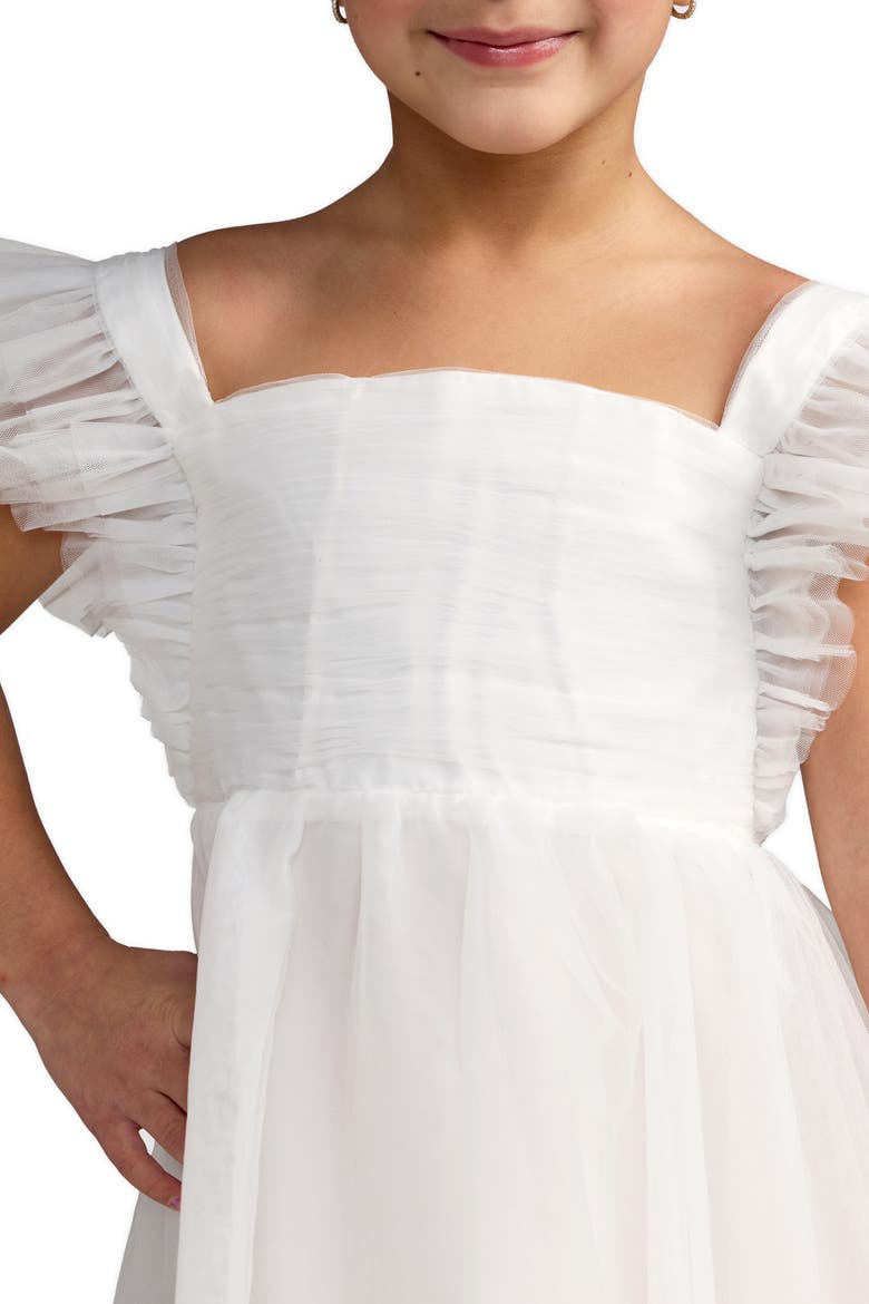 Girls White Ruffle Shoulder Tulle Dress, Alternate, color, White