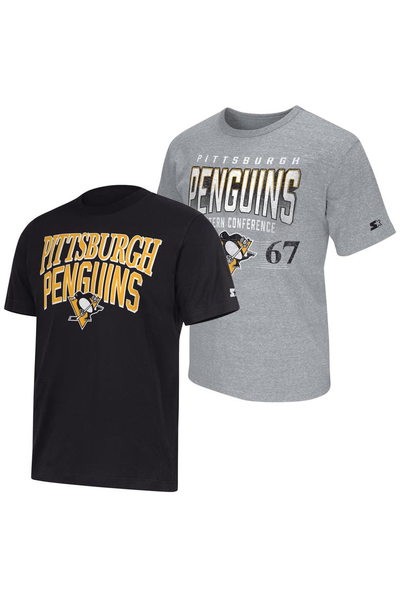 Men's Starter  Black/Heather Gray Pittsburgh Penguins Two-Pack T-Shirt Set, Main, color, Black