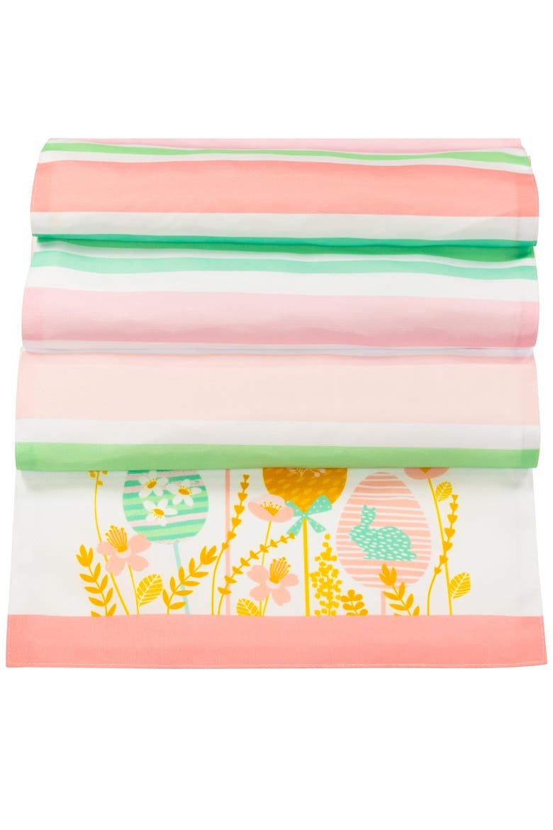 Striped Pastel Happy Easter Table Runner - 72" - Pink and Green Green, Alternate, color, Pink