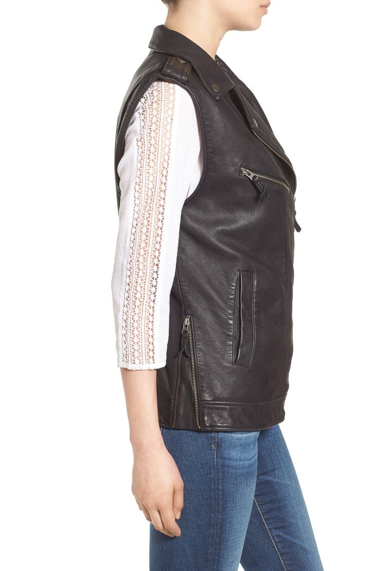 Treasure&Bond Relaxed Leather Moto Vest, Alternate, color, BLACK