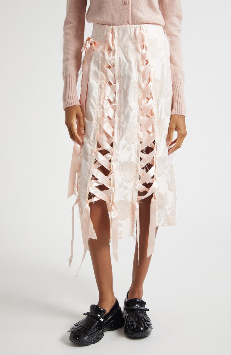 Simone Rocha Unraveleing Ribbon Skirt, Main, color, Blush/ Blush