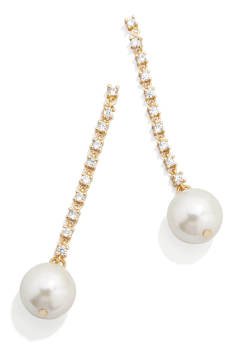 BaubleBar Laney Imitation Pearl Linear Drop Earrings, Main, color, Pearl