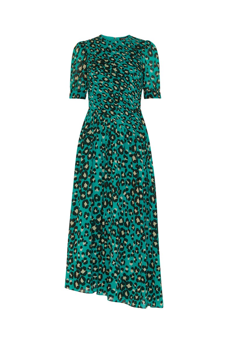Painted Leopard Shirred Dress, Alternate, color, Green/Multi