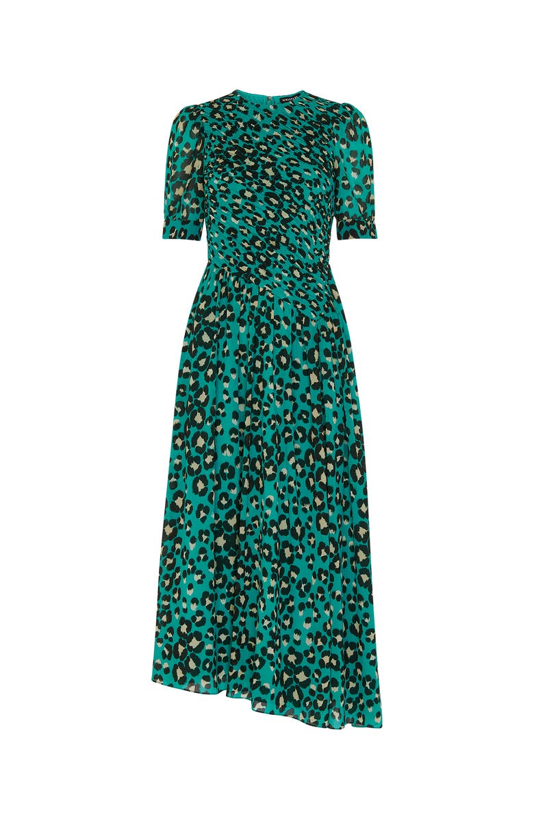Whistles Painted Leopard Shirred Dress, Alternate, color, Green/Multi