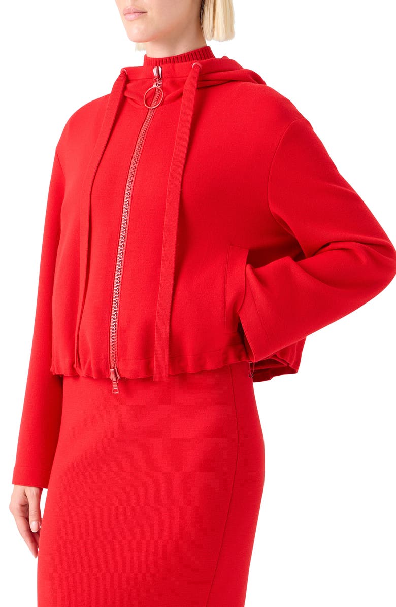 Akris punto Wool Stretch Knit Hooded Bomber Jacket, Alternate, color, Bright Red