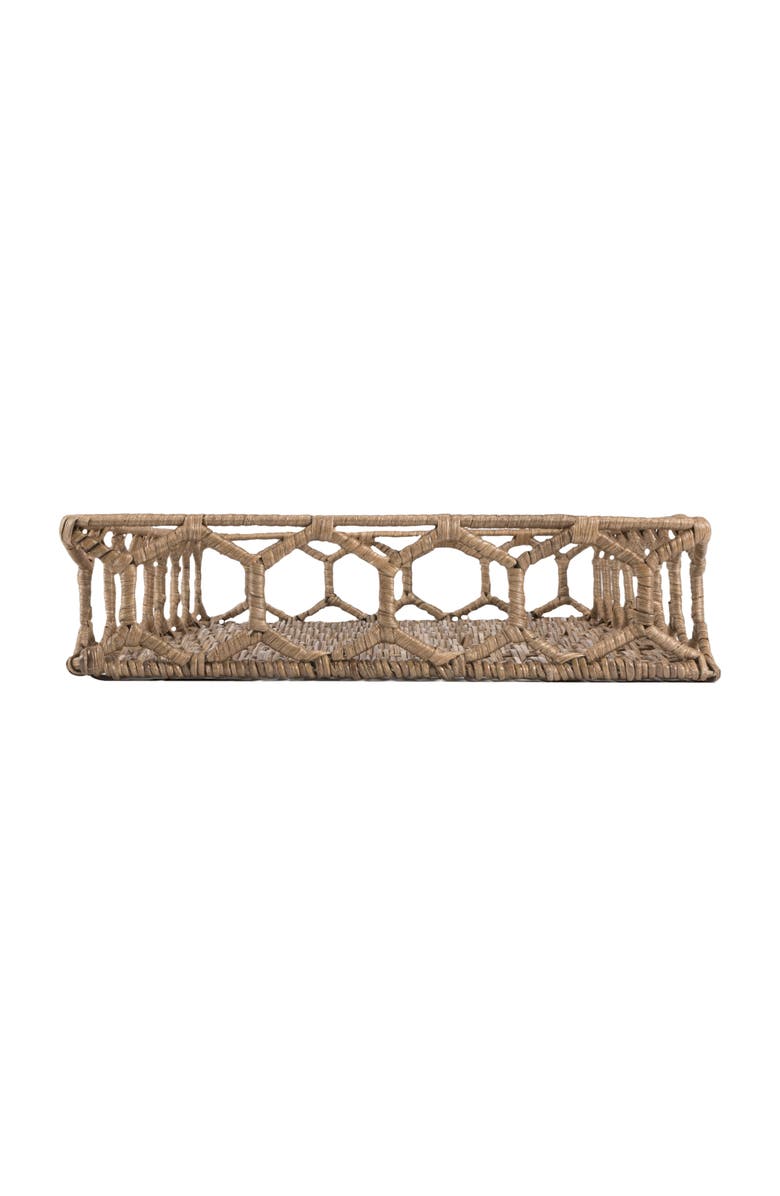 HAPPIMESS Honeycomb 19.75" Rustic Bohemian Hand-Woven Rattan Tray, Natural, Alternate, color, Natural