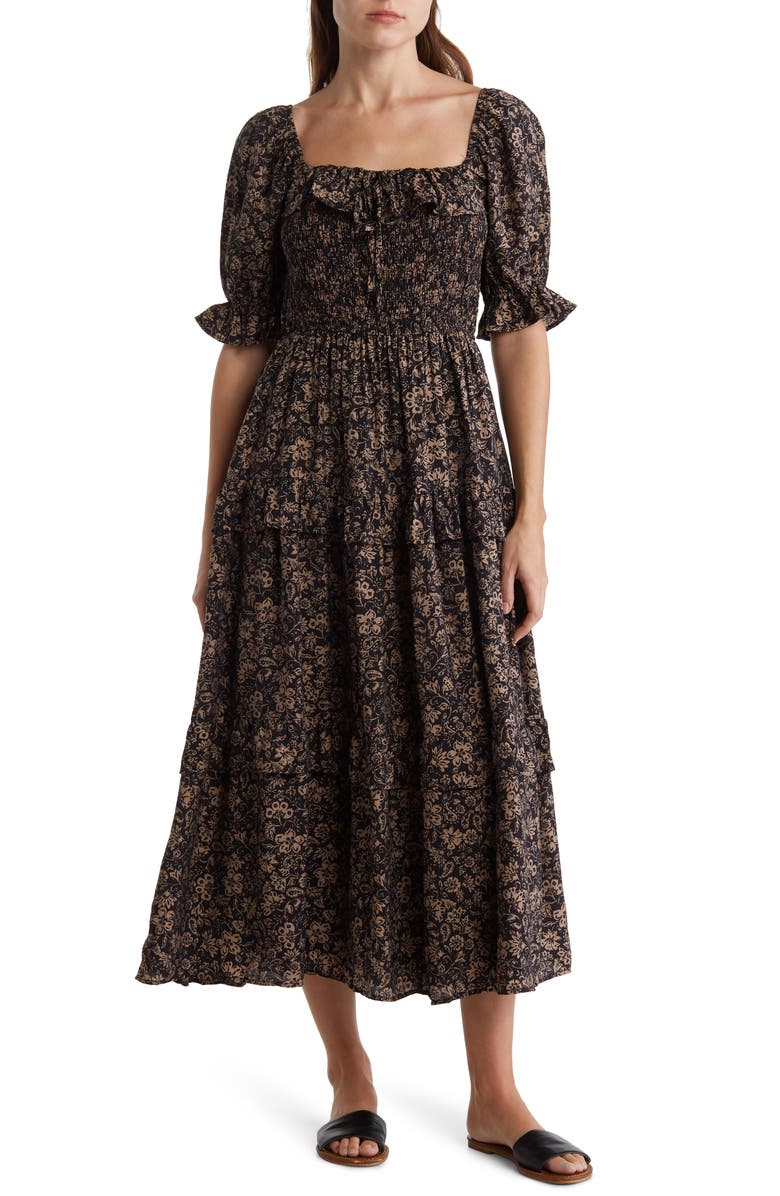 Blu Pepper Floral Smocked Tiered Midi Dress, Main, color, 