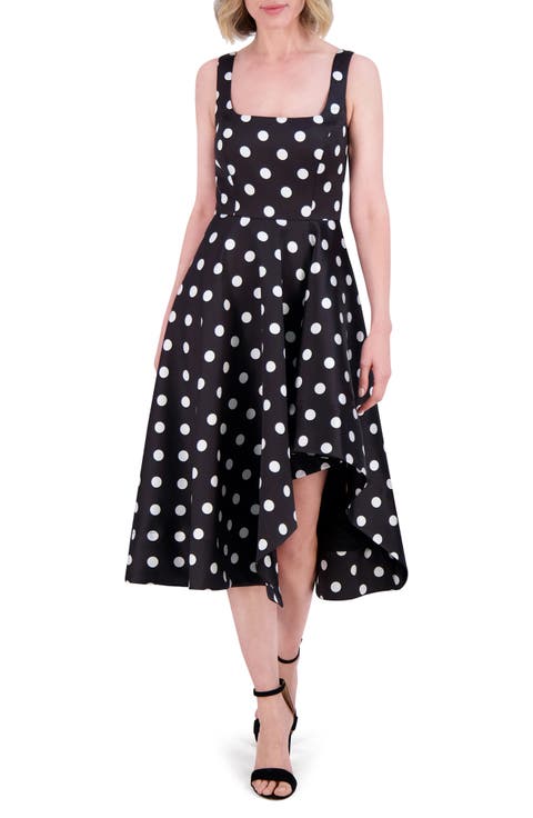 Polka Dot Asymmetric Hem Cocktail Dress
