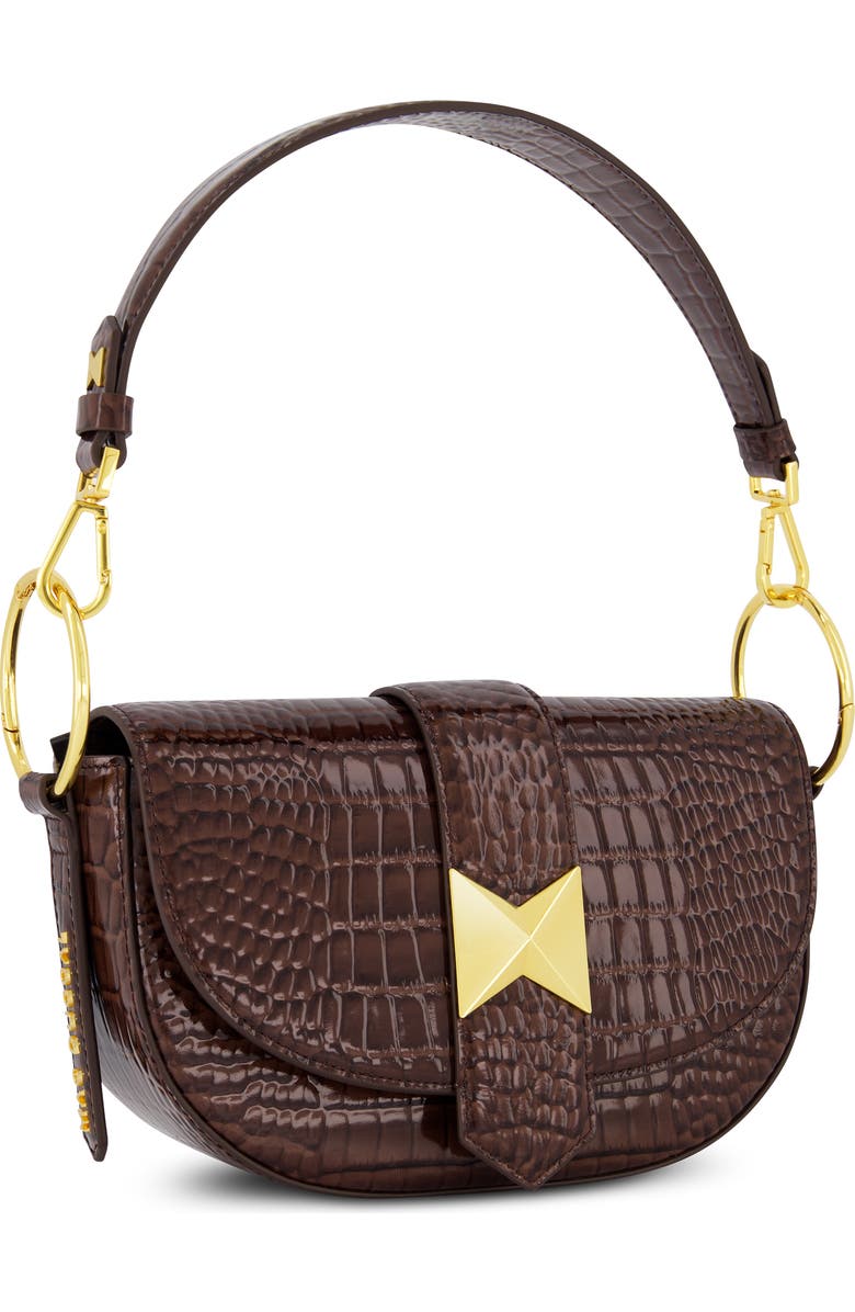Mac Duggal Crocodile Embossed Leather Gold Hardware Saddle Bag, Alternate, color,