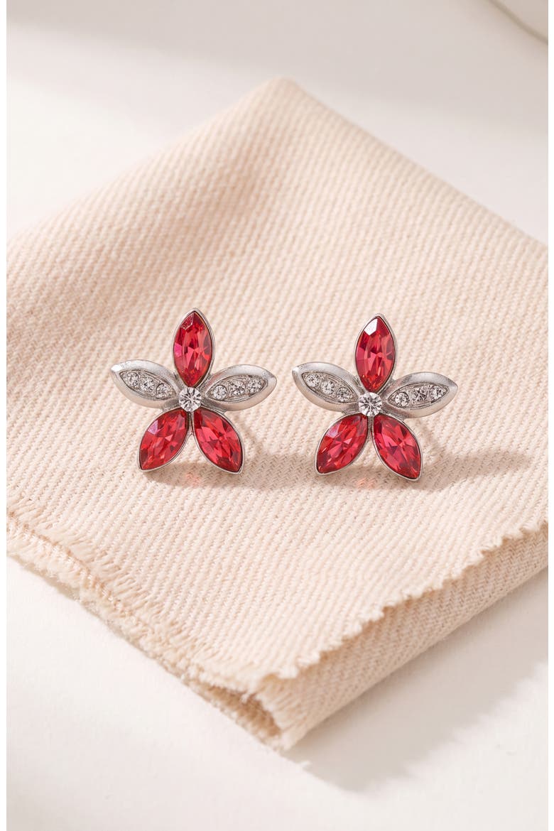 Elegant Crystal Flower Stud Earrings, Alternate, color, Red