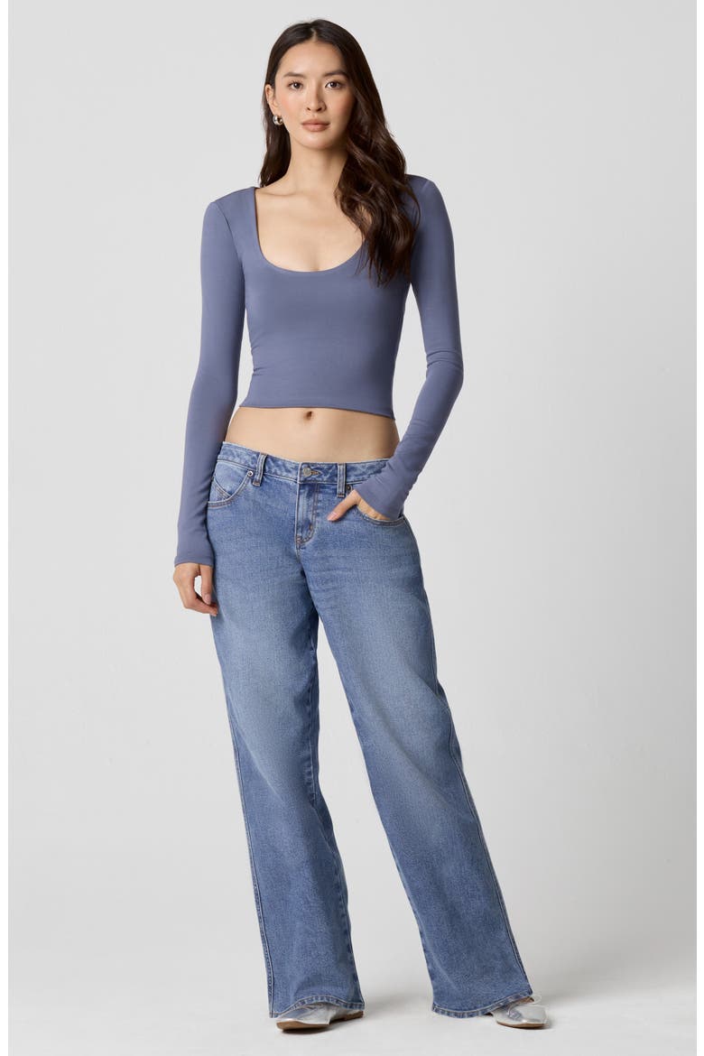 Power Mesh Plunge Long Sleeve T-Shirt, Alternate, color, BLUE GRISAILLE